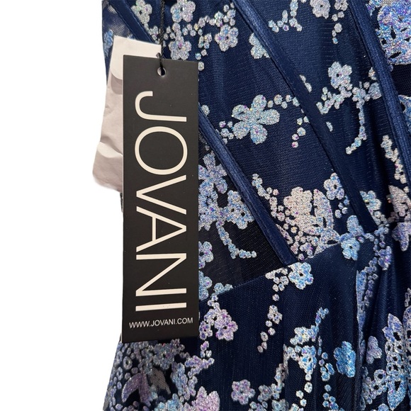 NWT Jovani 44151 Strapless Corset Ball Gown Floral Sheer Formal Prom Navy Sz 16 - Picture 13 of 17